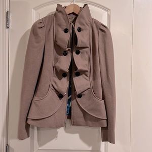 Camel, wool ruffled front jacket